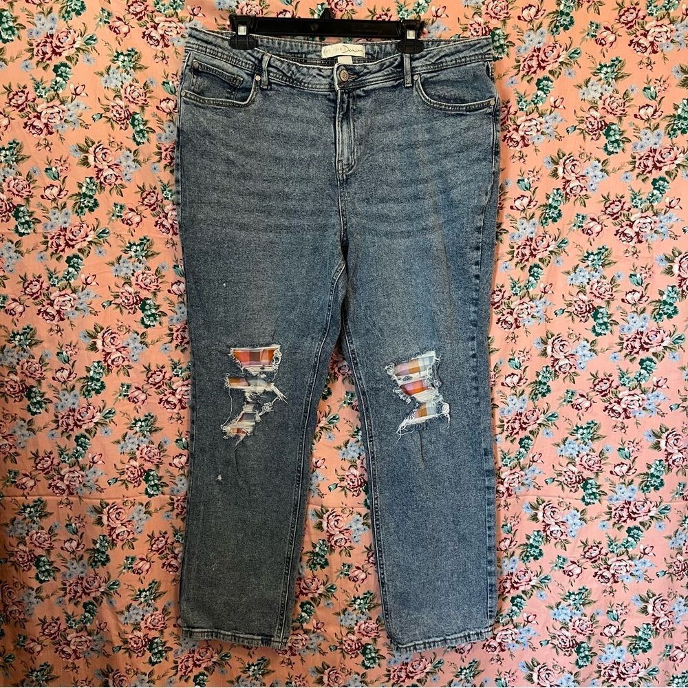 Cato Est 1946 Hi-Rise Distressed Colorful Gingham Patch Stretch Jeans Sz 16‎